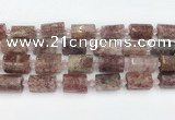 CTB879 13*25mm - 14*19mm faceted tube strawberry quartz beads