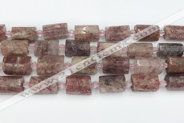 CTB879 13*25mm - 14*19mm faceted tube strawberry quartz beads