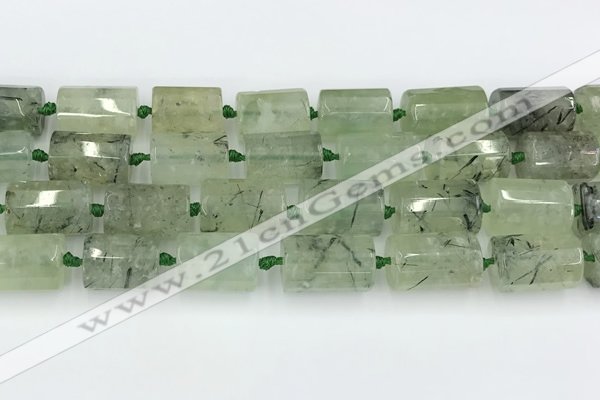 CTB881 13*25mm - 14*19mm faceted tube green rutilated quartz beads