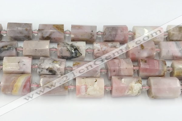 CTB883 13*25mm - 14*19mm faceted tube pink opal beads