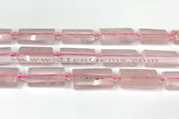 CTB922 13*25mm - 15*28mm faceted flat tube rose quartz beads