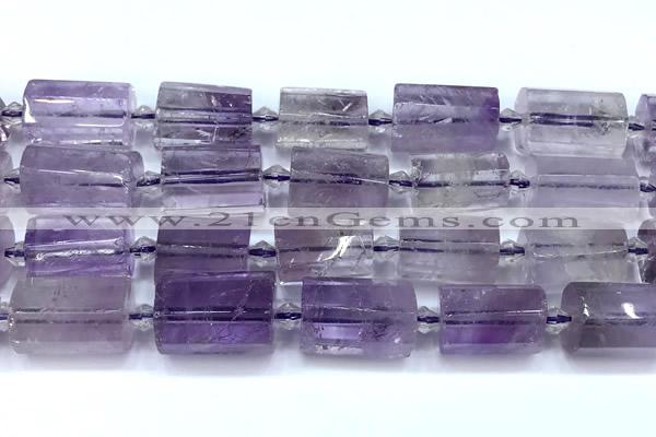 CTB946 15 inches 13*25mm - 14*19mm faceted tube amethyst beads