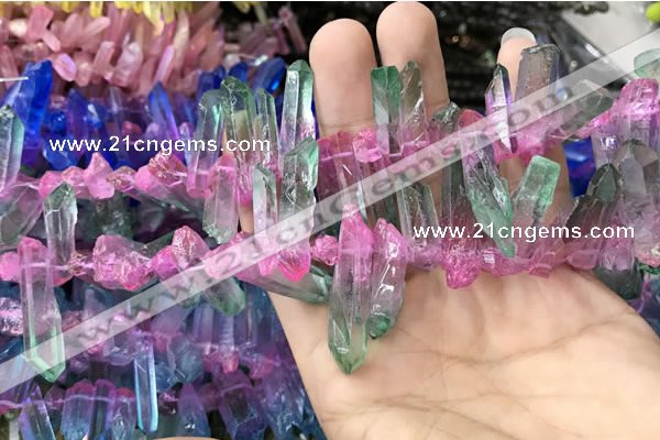 CTD1211 Top drilled 7*25mm - 9*40mm sticks plated quartz beads