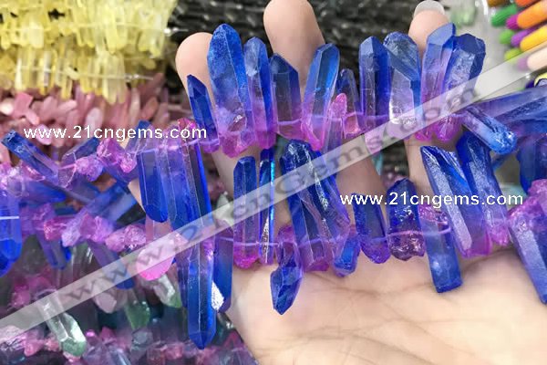 CTD1212 Top drilled 7*25mm - 9*40mm sticks plated quartz beads