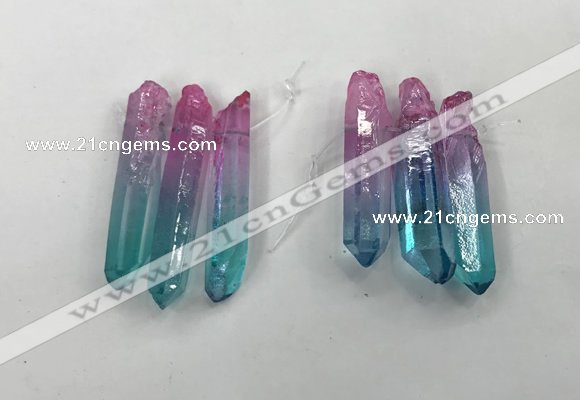 CTD1224 Top drilled 7*30mm - 9*45mm sticks plated quartz beads