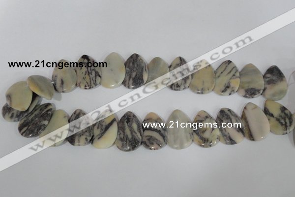 CTD15 Top drilled 22*30mm flat teardrop zebra jasper beads