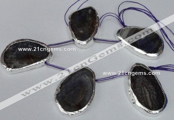 CTD1575 30*45mm - 35*50mm freeform agate beads with brass setting