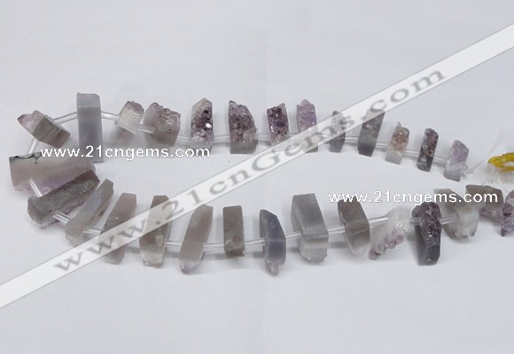 CTD1594 Top drilled 8*25mm - 9*25mm sticks druzy amethyst beads