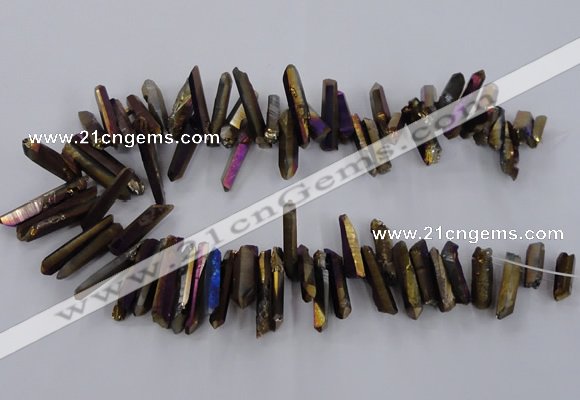 CTD1627 Top drilled 4*15mm - 6*35mm sticks plated quartz beads