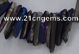 CTD1628 Top drilled 4*15mm - 6*35mm sticks plated quartz beads