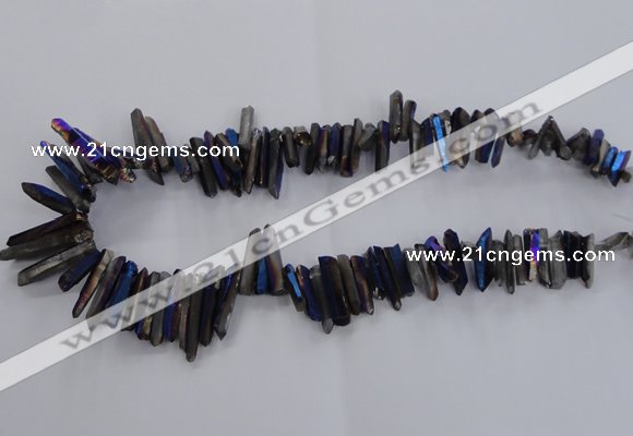 CTD1628 Top drilled 4*15mm - 6*35mm sticks plated quartz beads