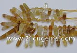 CTD2111 Top drilled 10*25mm - 12*45mm sticks yellow quartz beads