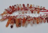 CTD2112 Top drilled 10*25mm - 12*45mm sticks pink quartz beads