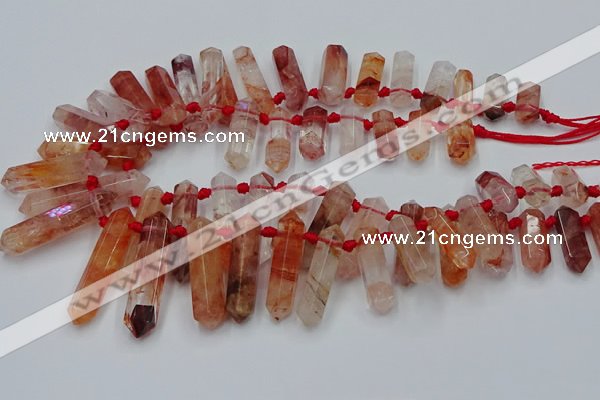 CTD2112 Top drilled 10*25mm - 12*45mm sticks pink quartz beads