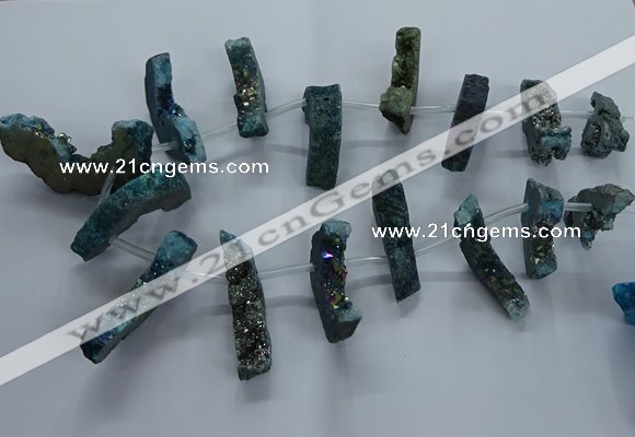 CTD2581 Top drilled 10*30mm - 10*50mm sticks plated druzy agate beads