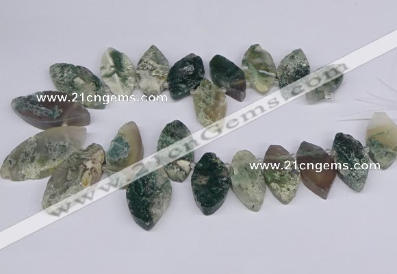 CTD2738 Top drilled 15*30mm - 25*50mm marquise moss agate beads