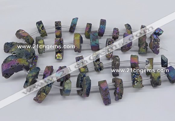 CTD2846 Top drilled 15*20mm - 18*40mm freeform plated druzy agate beads