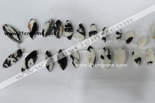 CTD31 Top drilled 10*23mm – 17*55mm marquise black & white jasper beads