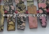 CTD3503 Top drilled 10*25mm - 10*45mm sticks rhodonite beads