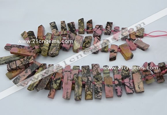 CTD3503 Top drilled 10*25mm - 10*45mm sticks rhodonite beads