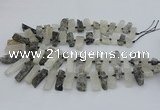 CTD3516 Top drilled 10*20mm - 12*40mm sticks black rutilated quartz beads