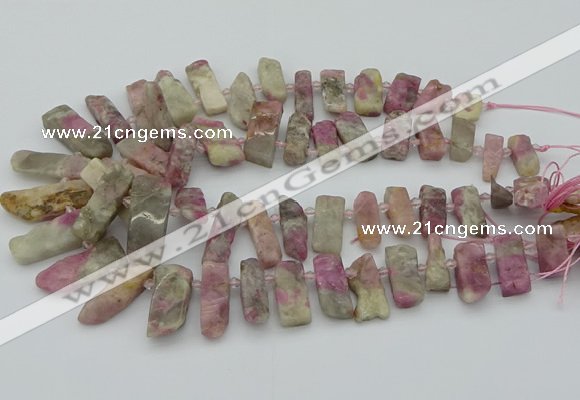 CTD3565 Top drilled 10*20mm - 12*35mm sticks pink tourmaline beads