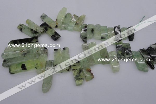 CTD357 Top drilled 10*25mm - 10*50mm wand green rutilated quartz beads