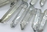 CTD3577 Top drilled 6*20mm - 8*45mm sticks plated white crystal beads