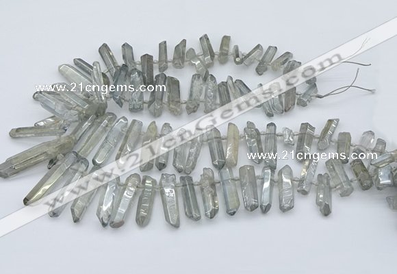 CTD3577 Top drilled 6*20mm - 8*45mm sticks plated white crystal beads