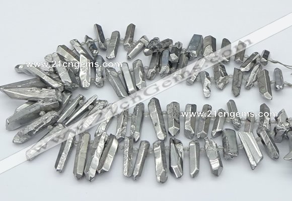 CTD3579 Top drilled 6*20mm - 8*45mm sticks plated white crystal beads