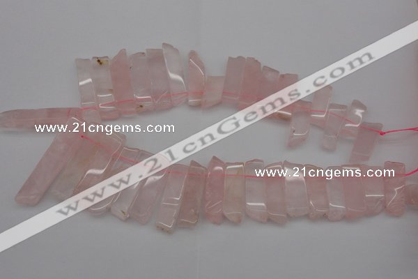 CTD361 Top drilled 10*28mm - 10*50mm wand rose quartz beads