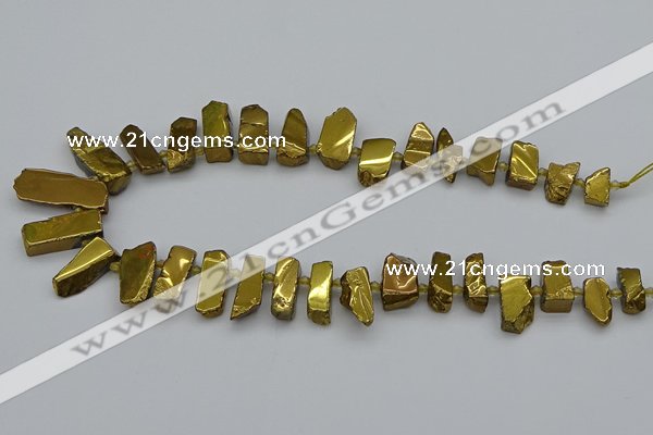 CTD3662 Top drilled 8*15mm - 11*30mm sticks plated white crystal beads