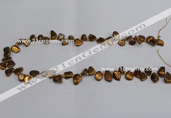 CTD3676 Top drilled 5*8mm - 10*14mm freeform plated white crystal beads