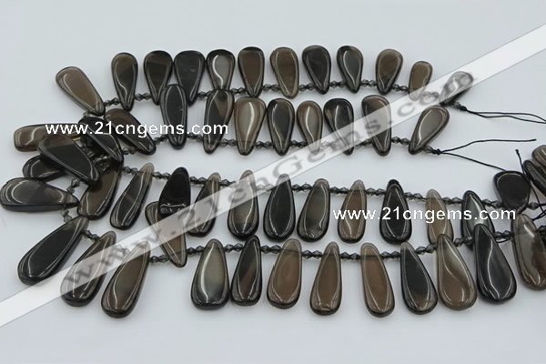 CTD3703 Top drilled 10*20mm - 15*45mm freeform ice black obsidian beads