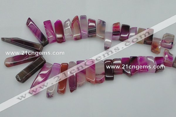 CTD371 Top drilled 10*20mm - 12*55mm wand fuchsia agate beads