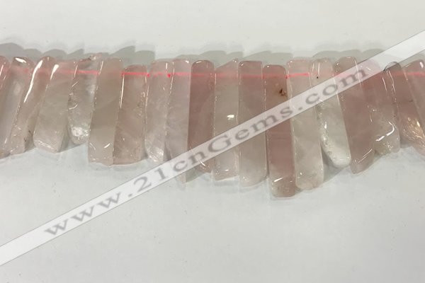 CTD3721 Top drilled 8*20mm - 10*50mm sticks rose quartz beads