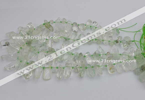 CTD454 15.5 inches 8*20mm - 15*38mm freeform green phantom quartz beads