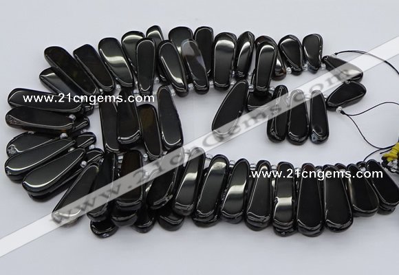 CTD470 15.5 inches 12*25mm - 15*45mm freeform black agate beads