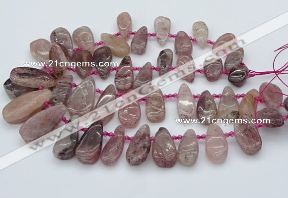 CTD484 Top drilled 10*22mm - 15*45mm freeform strawberry quartz beads