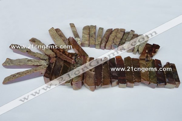 CTD534 Top drilled 10*30mm - 10*65mm wand plated agate beads