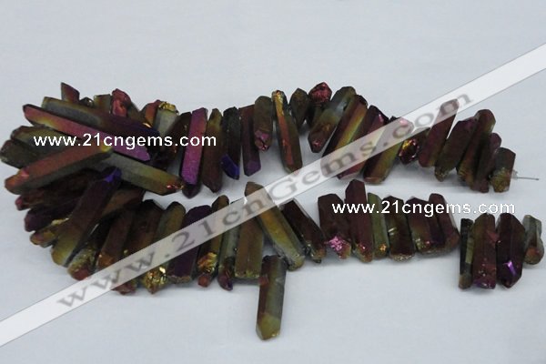 CTD552 Top drilled 8*25mm - 8*40mm wand plated quartz beads