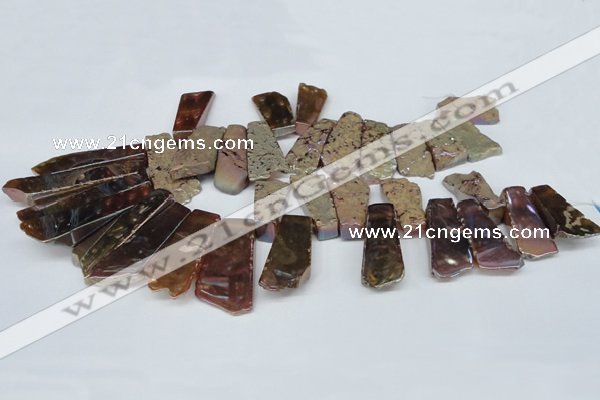 CTD568 Top drilled 15*25mm - 20*65mm freeform plated agate beads