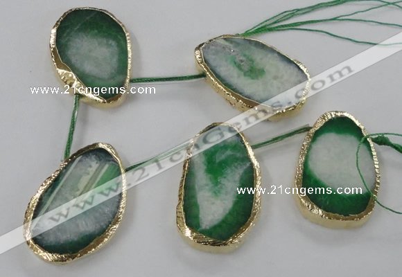 CTD774 30*45mm - 35*50mm freeform agate beads with brass setting