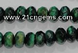 CTE1022 15.5 inches 6*10mm faceted rondelle dyed green tiger eye beads