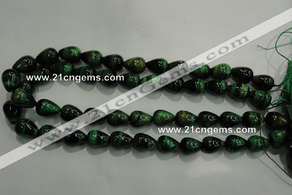 CTE1032 15.5 inches 12*16mm teardrop dyed green tiger eye beads