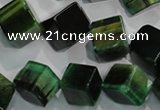 CTE1038 15.5 inches 11*11mm cube dyed green tiger eye beads