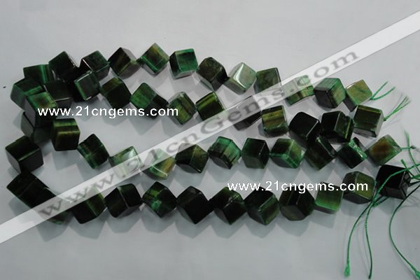 CTE1038 15.5 inches 11*11mm cube dyed green tiger eye beads