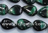 CTE1055 15.5 inches 13*18mm flat teardrop dyed green tiger eye beads