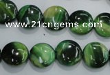 CTE1062 15.5 inches 12mm flat round dyed green tiger eye beads