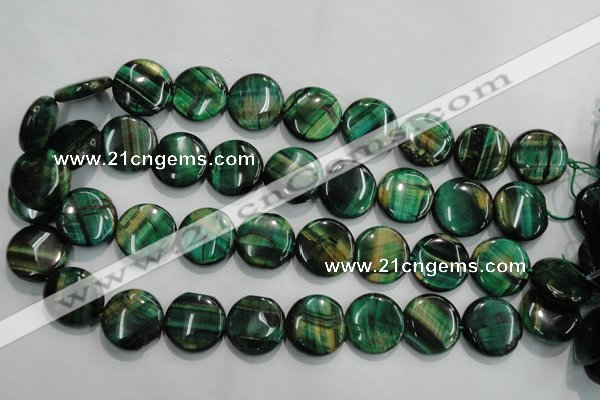 CTE1066 15.5 inches 18mm flat round dyed green tiger eye beads